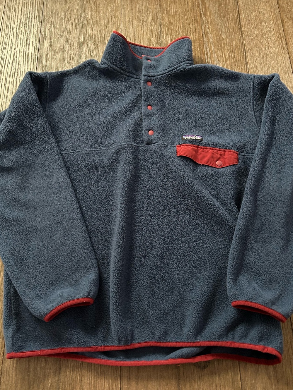 Patagonia Synchilla Men's Snap-T Fleece Pullover Size Large Blue And Red - Picture 2 of 5
